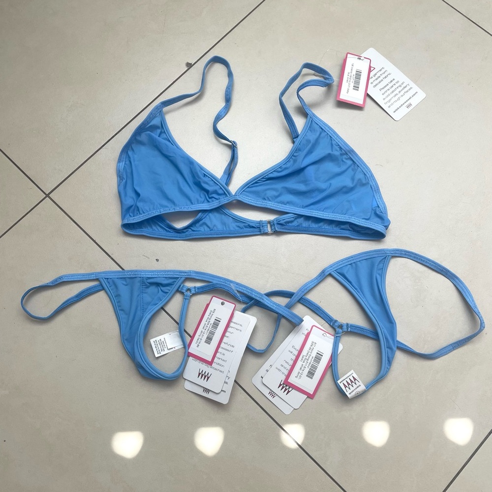 Light Blue Triangle Bikini Bra & Matching Bottoms - Women's Intimates